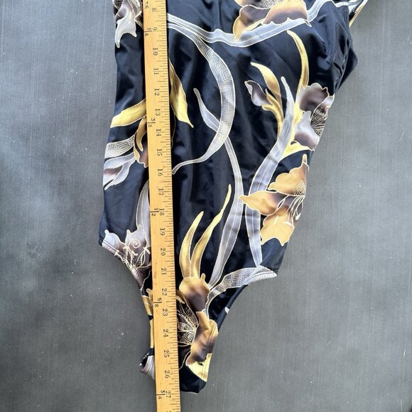 Gottex Swim Retro Swimwear One Piece Swimsuit Bathing Suit Black‎ Gold Floral 10 - Picture 5 of 7